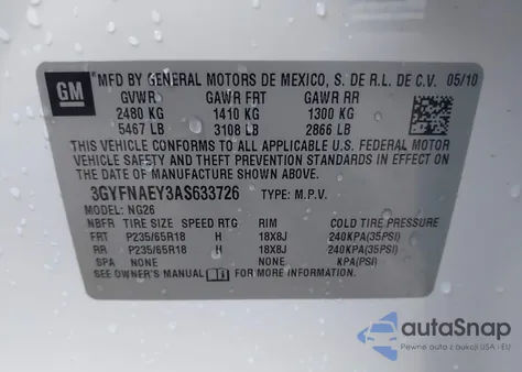 2010 Cadillac Srx Luxury Collection from USA, damaged, VIN 3GYFNAEY3AS633726